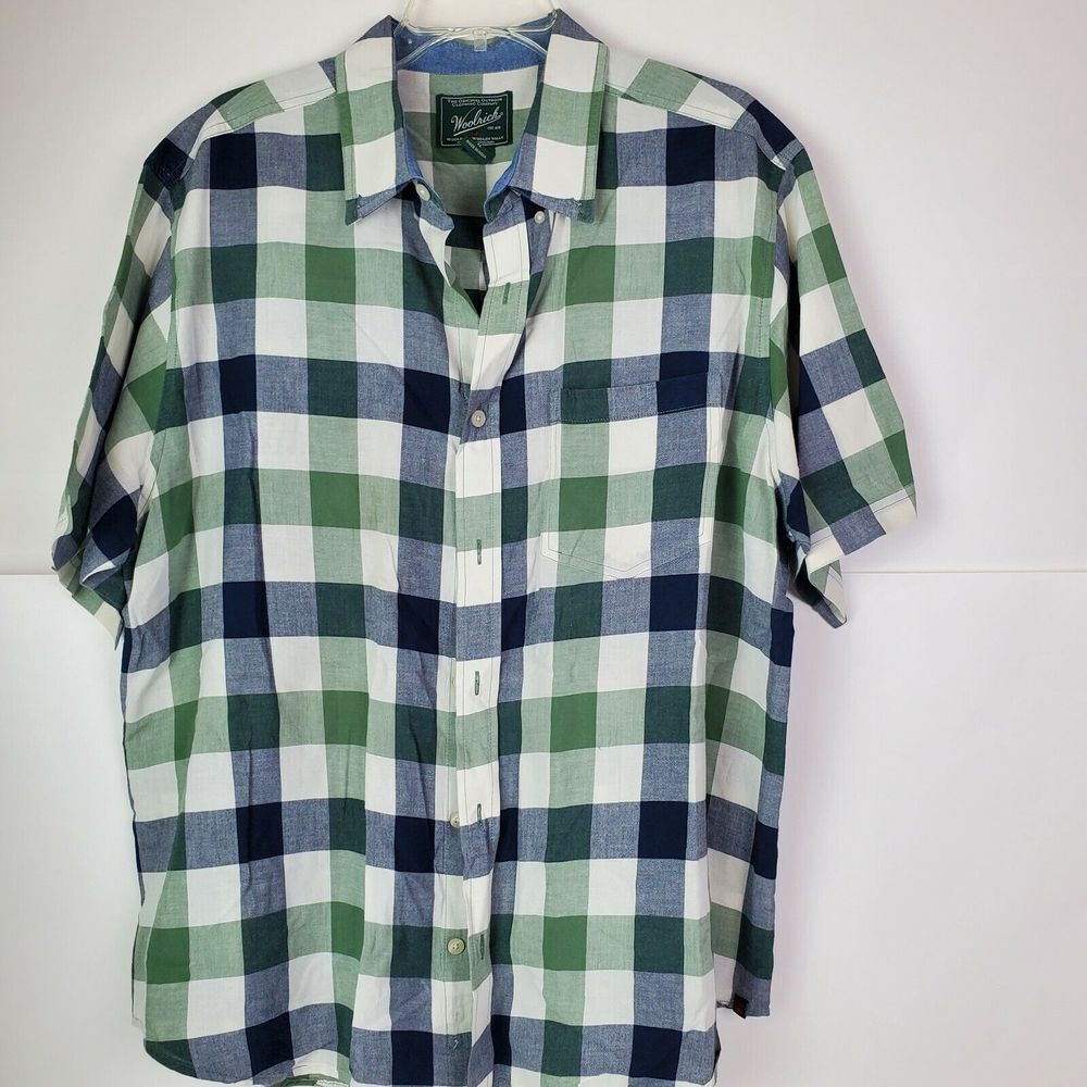 Woolrich Men's Plaid‎ Check Shirt Blue Green Size XL SS Button Up